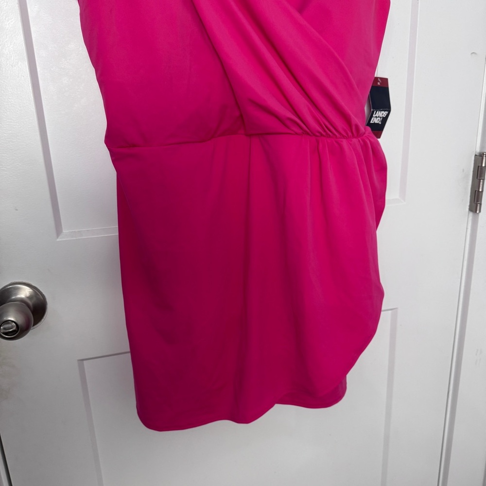 Lands' End Surplice Wrap One-Piece Swim Dress XL 18 NWT Pink Swimsuit V Neck - Picture 4 of 10